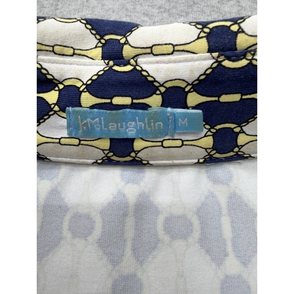 J McLaughlin Shirt Womens Medium Blue Geometric Print Long Sleeve Jersey Polo - Picture 6 of 13